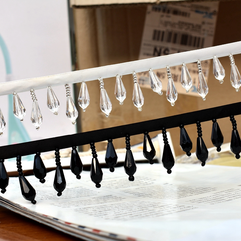 Beaded Trim Fringe - 水滴ビーズタッセルレーストリムウェビング布レースリボンテープ Weding ドレス襟レースアップリケ DIY 工芸品