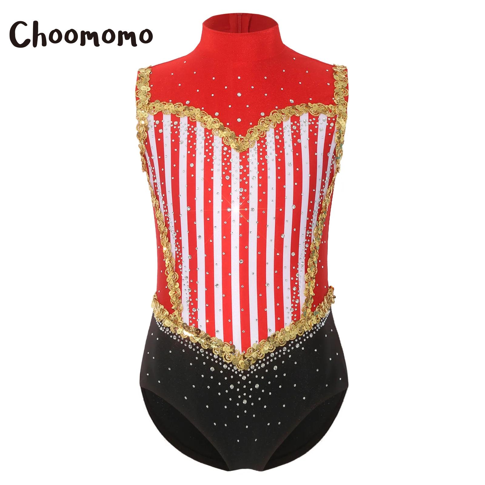 Rhinestone Banding Trim - キッズガールズラインストーン体操バレエレオタードサーカス衣装団長ボディスーツグリッタースパンコールノースリーブストライプジャンプスーツ