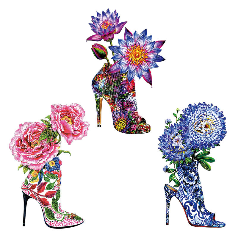 Applique Patch Flower - ハイヒールの花,ストライプのパッチ,衣服に転写するファッショナブルなステッカー