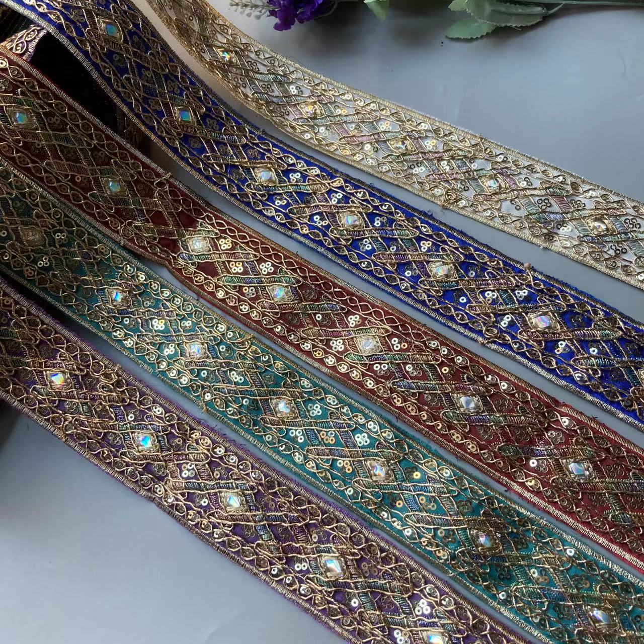 Beaded Trim Fringe - 1 ヤードスパンコールレーストリム花リボンエスニック DIY 縫製材料アクセサリードレス生地装飾