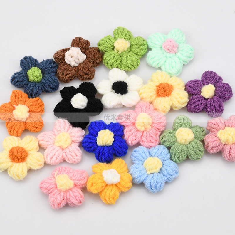 手作りのクロシェ五弁花アップリケ、ニットデイジー花柄パッチ、 - Applique Patch Flower のレビューと価格