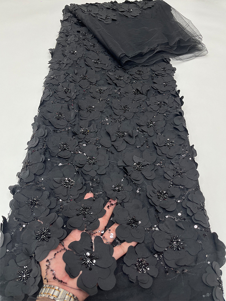 白いレース生地、重厚なビーズチューブ刺繍、3Dフラワー、スパ - Crystal Mesh Fabric のレビューと価格