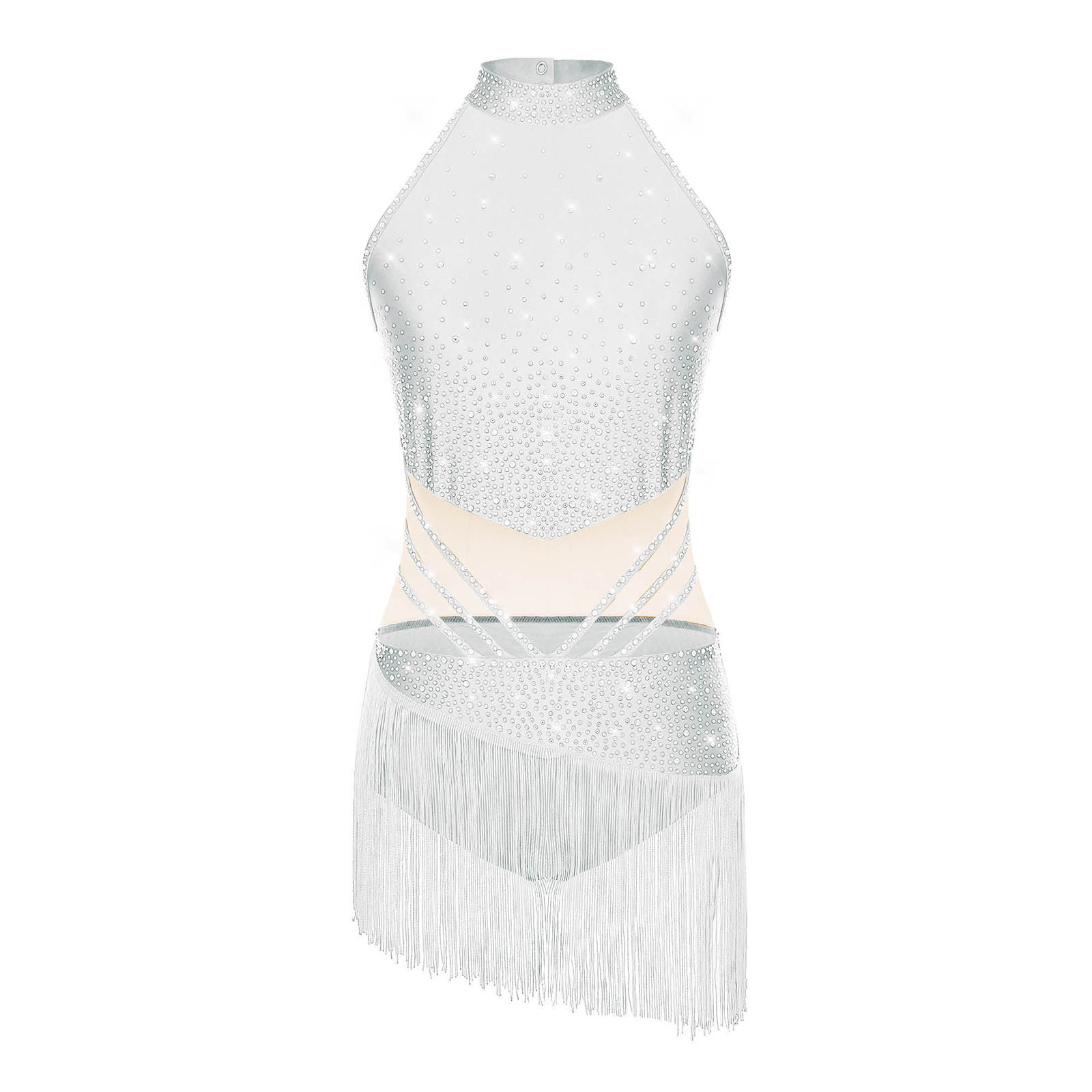 女性ダンスリズミックドレスノースリーブモックネックパッチワー - Rhinestone Banding Trim のレビューと価格