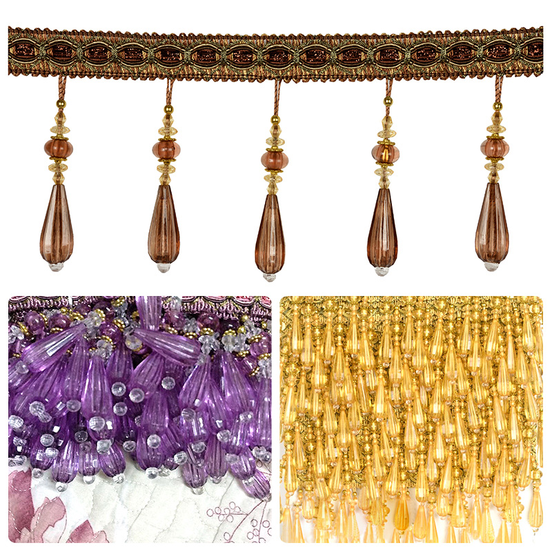 タッセル付きクリスタルハンギングビーズトリム,レース縫製アク - Beaded Trim Fringe のレビューと価格