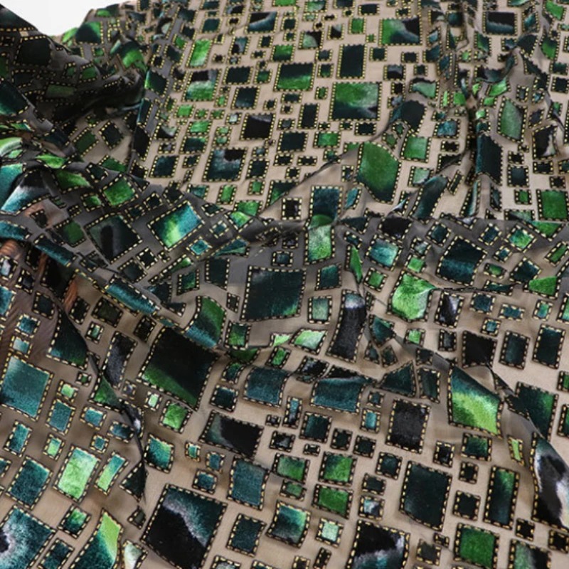 1 メートルマルチカラーブロケードバーンアウトベルベットジャ - Crystal Mesh Fabric のレビューと価格