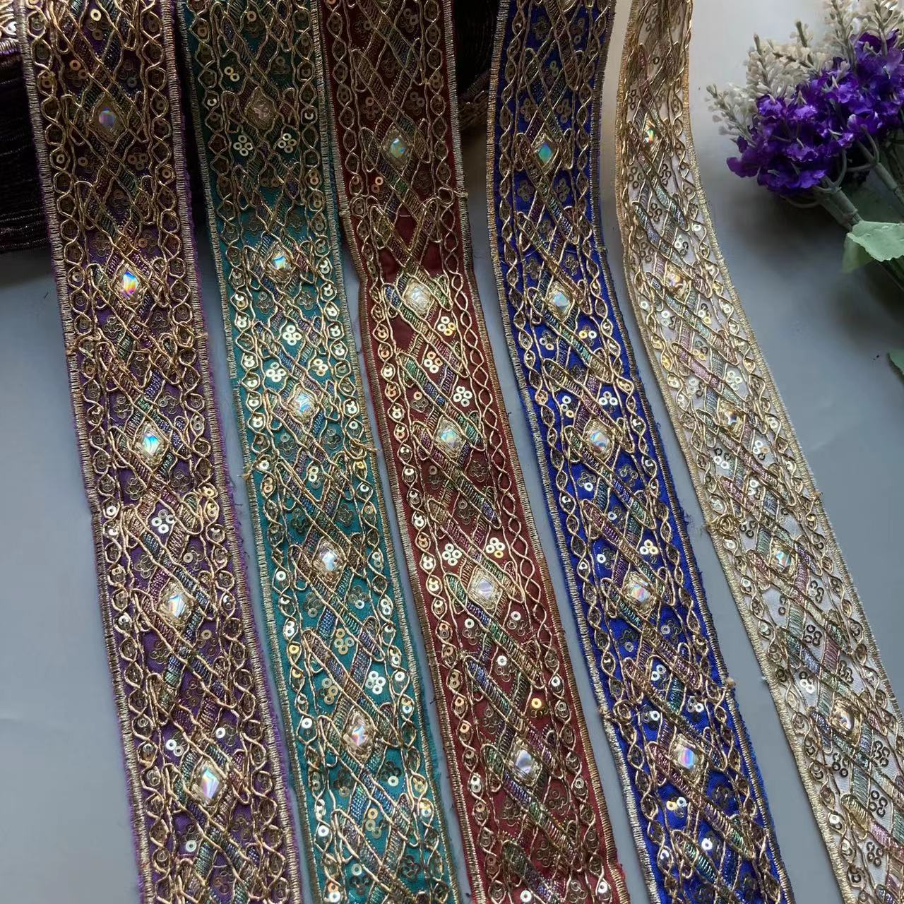1 ヤードスパンコールレーストリム花リボンエスニック DIY - Beaded Trim Fringe のレビューと価格
