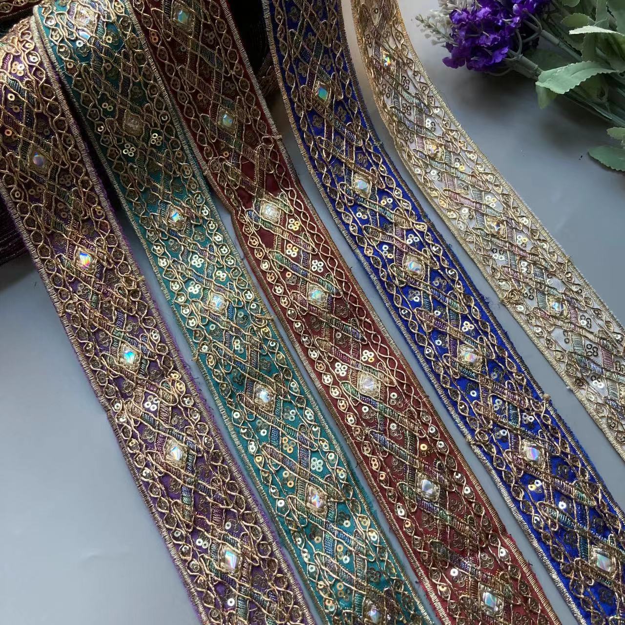 1 ヤードスパンコールレーストリム花リボンエスニック DIY - Beaded Trim Fringe のレビューと価格