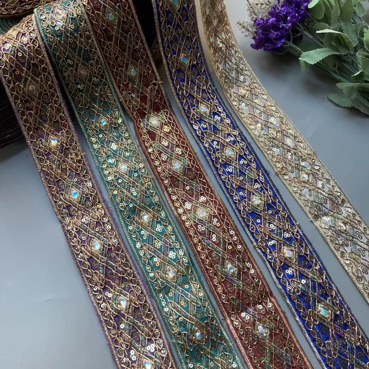 1 ヤードスパンコールレーストリム花リボンエスニック DIY - Beaded Trim Fringe のレビューと価格